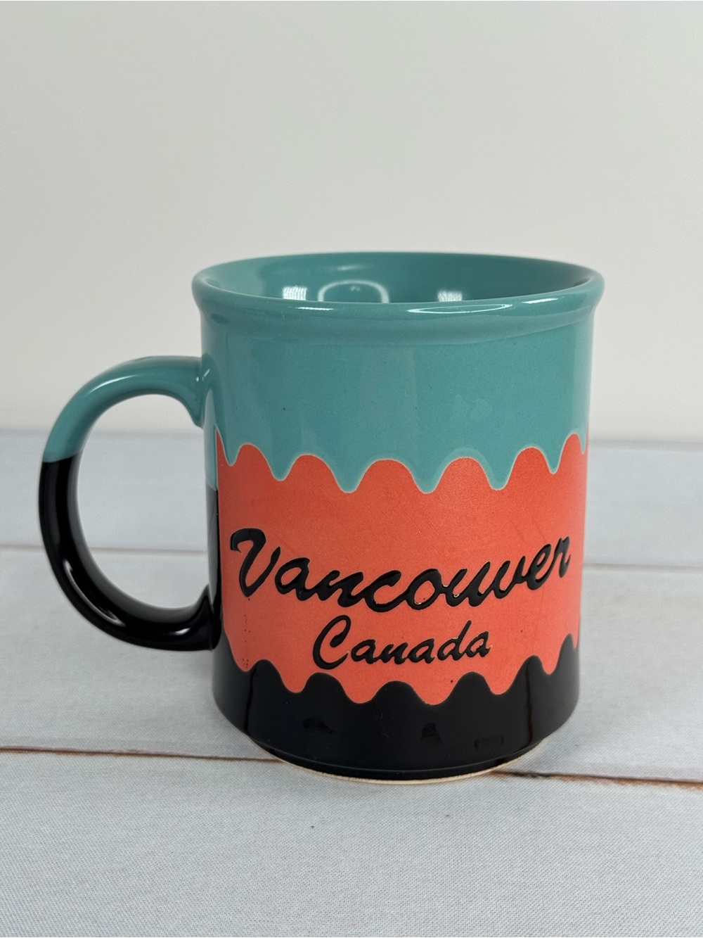 Vintage Vancouver Canada Souvenir Mug Retro Drip Design Teal Coral Black